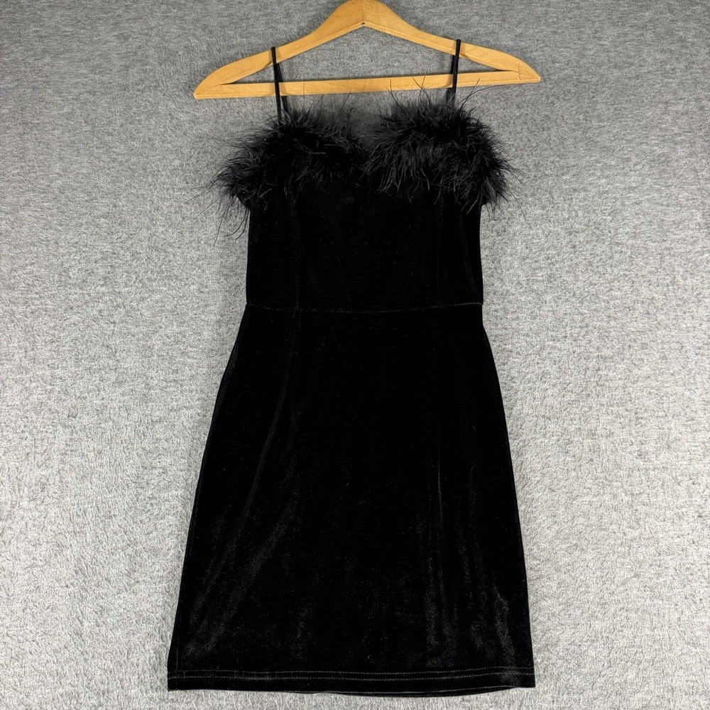 Revolve Superdown Erika Feather Mini Black Bodycon Velvet Dress SZ XS Going Out